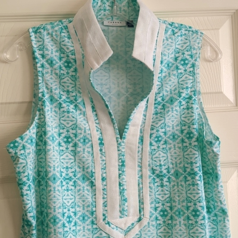CABANA LIFE Green-White Embroided Sleeveless Tunic Mini Dress SPF 50+ Protection - Picture 3 of 10